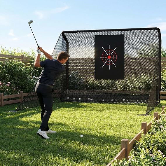 10x7FT Outdoor & Indoor Golf Nets for Driving Real Balls, Golf Hitting Net with Side Barriers and Auto Ball Return Enclosure for Backyard, Chipping, Garage Training