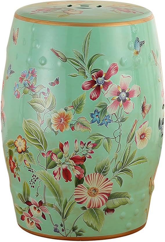 Chinese Stools, Ceramic Garden Stool, Indoor/Outdoor Side Table, Plant Stand, Classical Footstool for Living Room, Bedroom, Patio, Chinese Decor & Gifts (Ancient-style Blue-green Color)