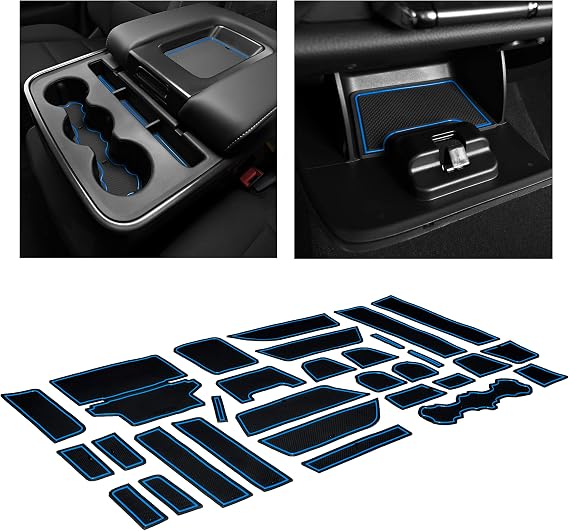 CupHolderHero for Chevy Silverado 2019-2022 20pc Cup Liner Set (Blue Trim) | Custom-fit Rubber cup holder liner set for Chevy Silverado 2014-2022 non-slip, durable in Blue Trim