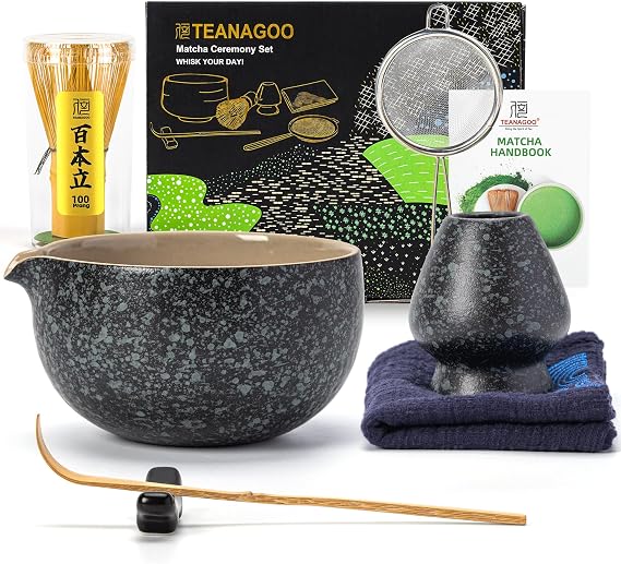 TEANAGOO Matcha Whisk,7 Pcs Matcha Set,Matcha Kit for Ceremony,Matcha Tea Set for Making Breakfast/Latte,Matcha Whisk Set and Bowl(chawan) with All Accessories,Gift for Matcha Lover