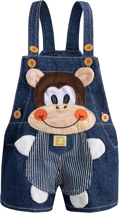 KIDSCOOL Toddler Unisex Cartoon Animal Denim Overalls Baby Jean Shortalls