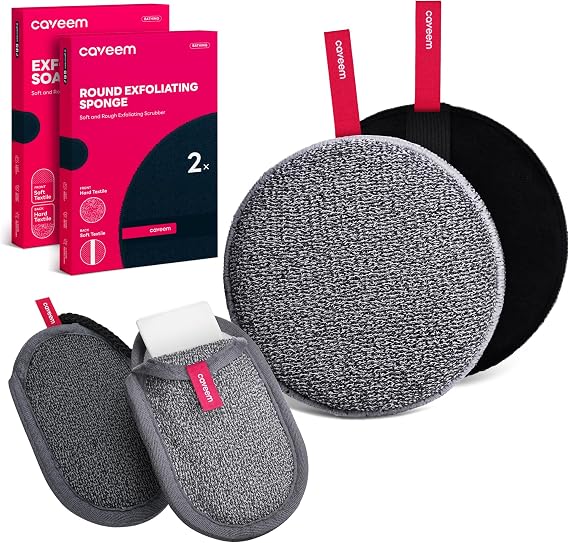 Exfoliating Body Scrubber (2 Pack) & Rough and Soft Soap Bag (2 Pack) – Deep and Gentle