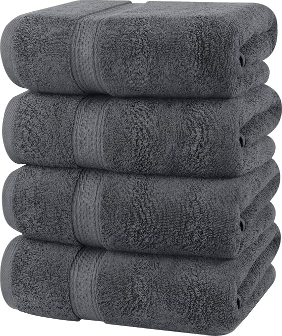 Utopia Towels 4 Pack Premium Bath Towels Set, 100% Ring Spun Cotton 600GSM, Lightweight and Highly Absorbent Quick Drying Towels, 27 by 54 Inches, Grey