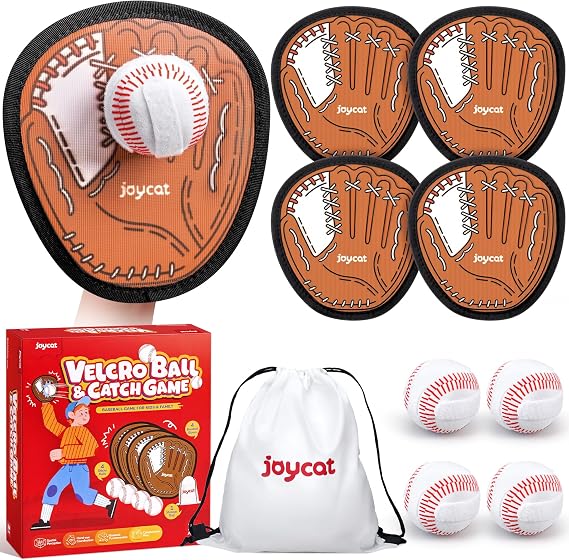 JoyCat Toss and Catch Ball Game, 4 Paddles, Outdoor Family Toy Ages 3+