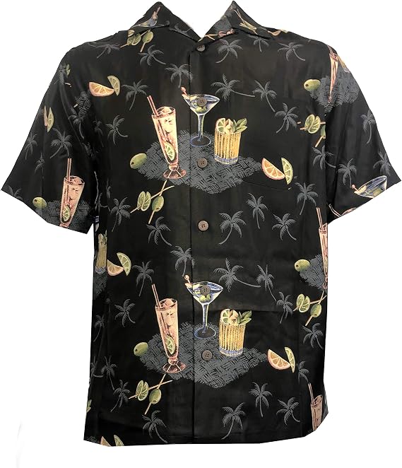 Paradise Found Men's PAU Hana Cocktail Silk Shirt, Black