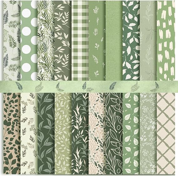 Tegeme 40 Pcs 10 x 10 Inches Sage Green Floral Fabric Squares for Craft DIY