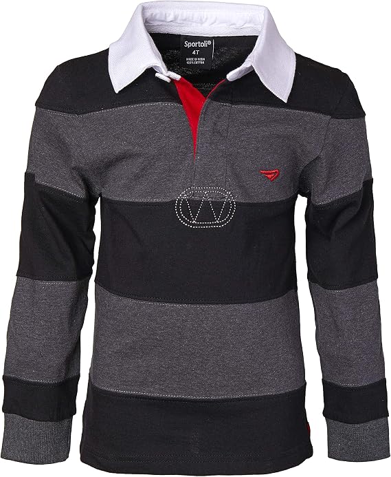 Sportoli Boys Cotton Wide Striped Long Sleeve Polo Rugby Shirt