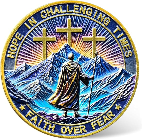 Faith and Hope Challenge Coin - Inspirational Christian Coin with Psalm 23:4, Religious Collectible Gift for Courage and Strength