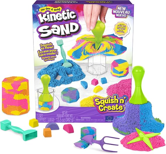 Kinetic Sand Squish N' Create Set - 382 g İsveç'ten orijinal sihirli kinetik kum, üç renkte ve yaratıcı iç mekan kum oyunu için 5 alet, 3 yaşından itibaren