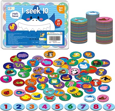 Math Games, Addition and Subtraction Games, 120 Round Cards Math Facts Counting Games Educational Learning Toy for Kindergarten 1st 2nd, Homeschool & Classroom, Ages 6