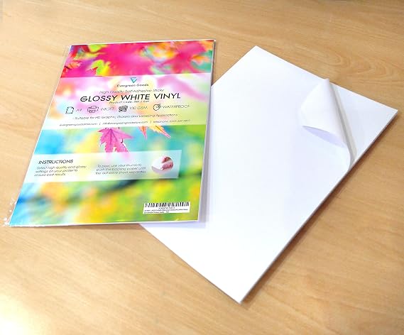100 Blatt A4 glänzend weiß selbstklebende Vinyl-Aufkleber - PVC-Vinyl-Tintenstrahldrucker-Papiere