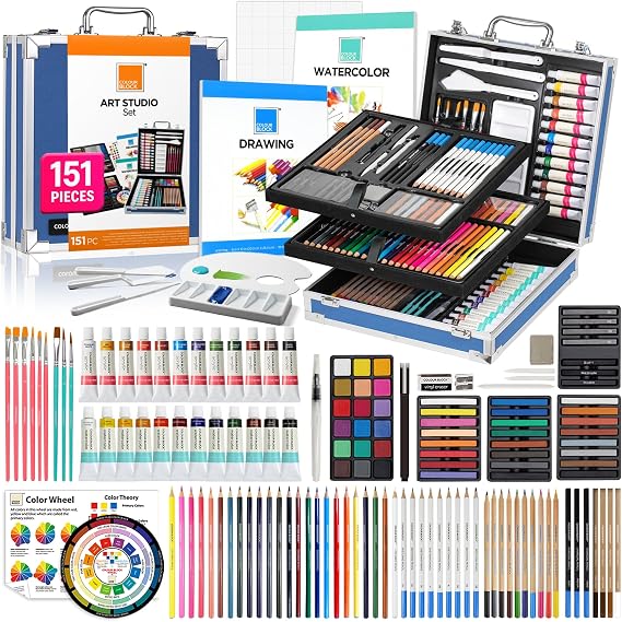 COLOUR BLOCK 151-Piece Professional Art Supply Set with Mixed Media, Paint Kit & Brushes in Aluminum Case, Complete Art Supplies for Adults, All Level Artists, Travel Art Set