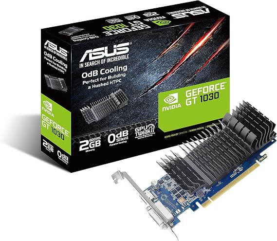 ASUSGeForce GT 1030 2GB GDDR5 Low Profile Graphics Card with I/O Port Bracket for Silent HTPC Build - Black