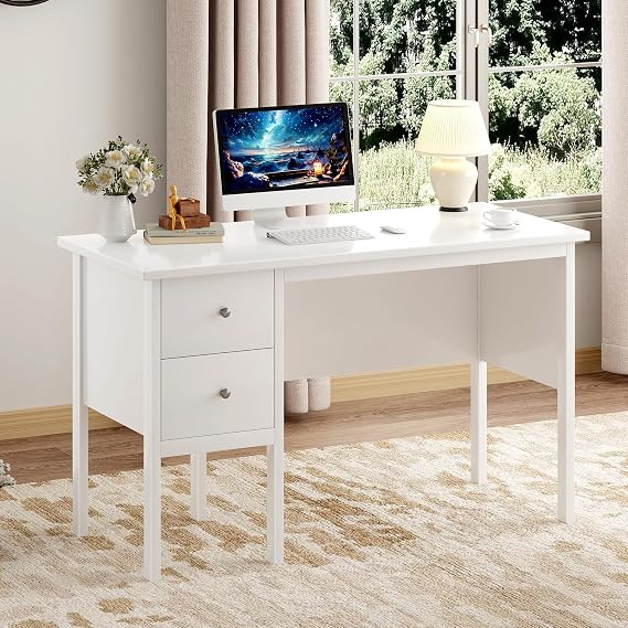 BHG 43.3" White Computer Desk with Drawers for Home Office