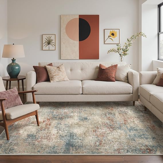 BEIMO Area Rugs 9x12 for Living Room Bedroom, Modern Abstract Machine Washable Rug, Large Soft Low Pile Floor Carpet with Non Slip Backing for Dining Room, Multi