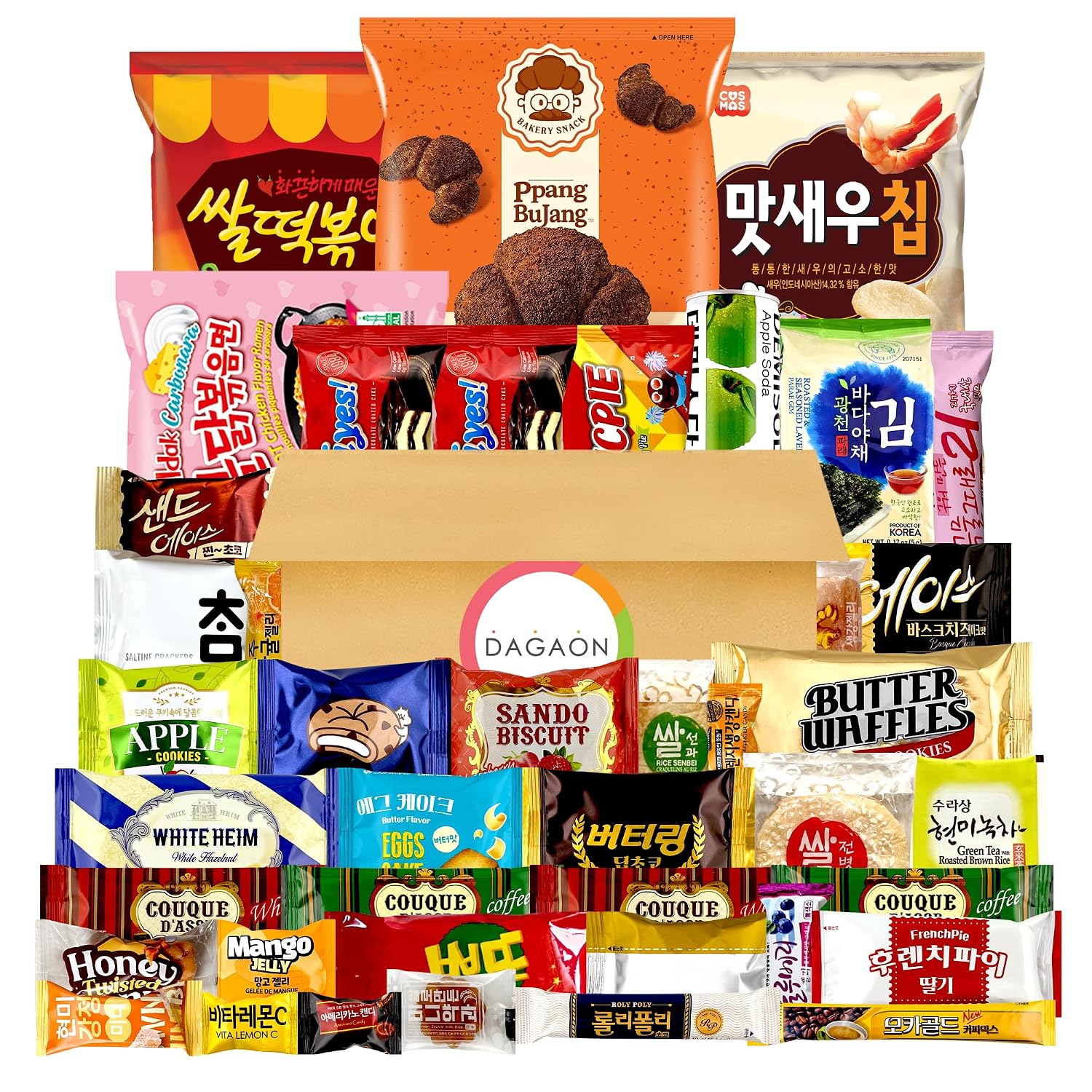 DAGAON Finest Korean Snack Box 42 Count – Variety Snacks Including Korean’s Favorite Chips, Biscuits, Cookies, Pies, Candies. Perfect appetizing Korean treats for any occasions, gifts and everyone