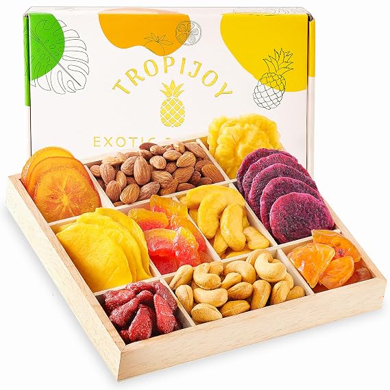 Dried Fruit Gift Basket 10 Tropical Flavor Mothers Day Gifts for Mom | Dried Fruit Basket Gift - Soft Dried Fruit and Nuts Gift Basket - Fruit Baskets for Delivery | Food Gift Baskets for Women Tray