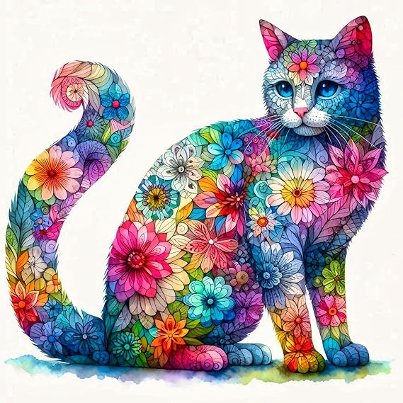 amy2004marie Fabric Panel 8"x8" Floral Cat 100% Cotton Quilt Square Block R72412