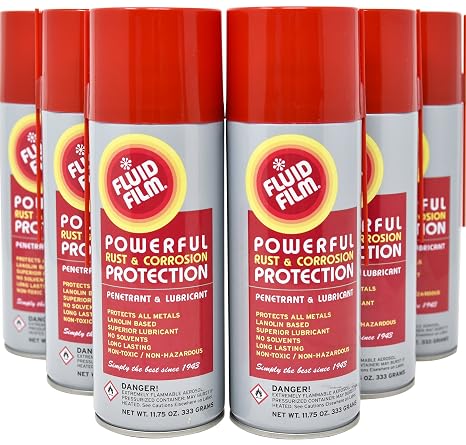 Fluid Film Rust & Corrosion Protection, Metal Surface Penetrant & Lubricant, Marine, Automotive, Industrial, Home, 11.75 Oz Aerosol Spray (Pack of 6)