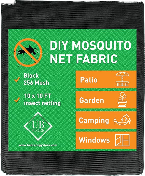 Black DIY Mosquito Net Fabric | 10x10 FT Netting | Insect Cover for Garden