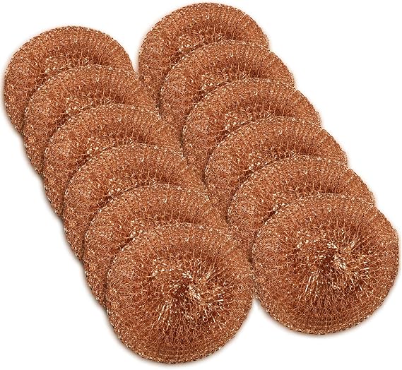 12 Pack Copper Coated Scourers by SCRUBIT Scrubber Pad Used for Dishes, Pots, Pans, and Ovens. Easy scouring for Tough Kitchen Cleaning.