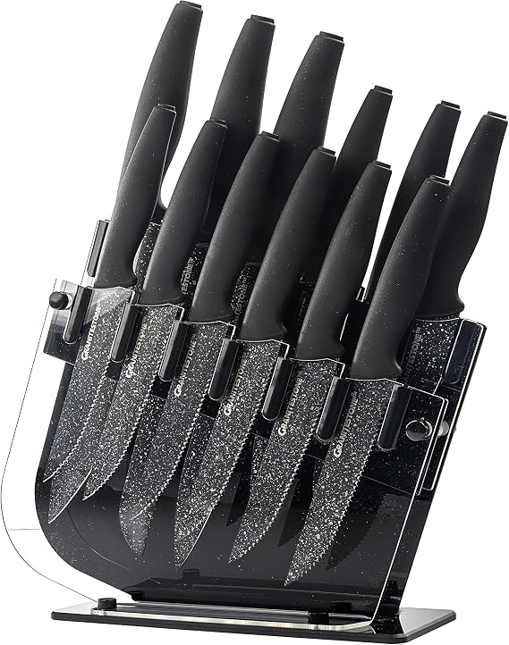 Nutriblade Knife Set by Granitestone, 13 Pieces High-Grade Stainless Steel Blade Chef Kitchen Knives Set with Acrylic Block Includes 6-piece Kitchen Knife plus 6-piece Fully Serrated Steak Knife