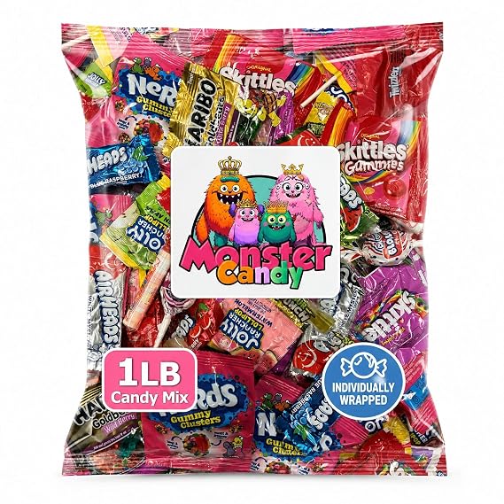 1 lb Bulk Candy Mix Variety Pack, Individually Wrapped Assorted Party Favors for Kids Goodie Bags, Pinata Stuffers and Birthday Treats