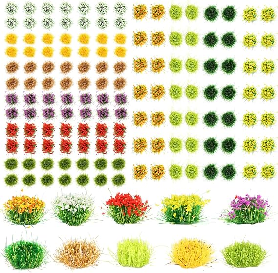 140Pcs DIY Miniature Colorful Flower Cluster Self Adhesive Flower Vegetation Groups Static Grass Tufts for Train Landscape Railroad Scenery Sand Military Layout Model Miniature Bases and Dioramas