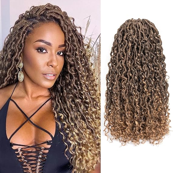 ToyoTress Boho Faux Locs Crochet Hair - 18 Inch Ombre Blonde Bohemian Locs Crochet Hair With Curly Ends for Black Women, Long Pre-looped Synthetic Braiding Hair Extensions(18 Inch, 8P-T27)