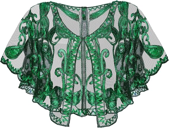 SWEETV Women's 1920s Flapper Shawl,Sequin Beaded Shawls and Wraps for Evening Dresses/Party/Wedding/Formal/Harlem night