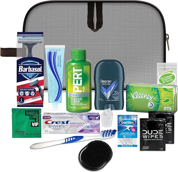 Convenience Kits International Mens Premium 15-Piece Assembled Travel Kit Featuring: Gillette and Barbasol Shave Products