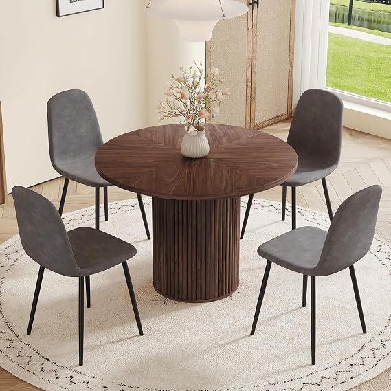 42'' Round Dining Table Set for 4, Round Kitchen Table and Chairs for 4