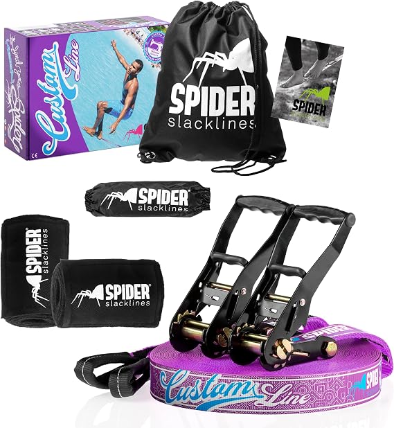 Spider Slacklines-バランスをとる経験者または初めてのスラックライナーのためのカスタムスラックラインキット - ウェビングの長さ35mのコンプリートセット ラチェット2個付き