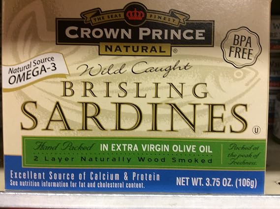 Crown Prince Natural Wild Caught Brisling Sardines in Extra Virgin Olive Oil (Pack of 3)