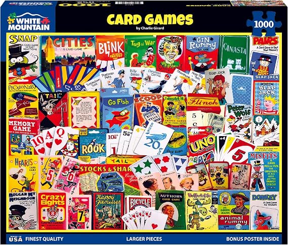 White Mountain 1000 Piece Jigsaw Puzzle Nostalgic Classics, Card Games | Large Pieces, Gift for Adults and Family, 24"x30" in, Collage