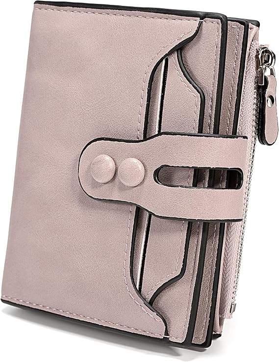 UTO Womens Wallet RFID Blocking PU Leather Bifold Snap Card Holder Money Coins Organizer Purse Pink