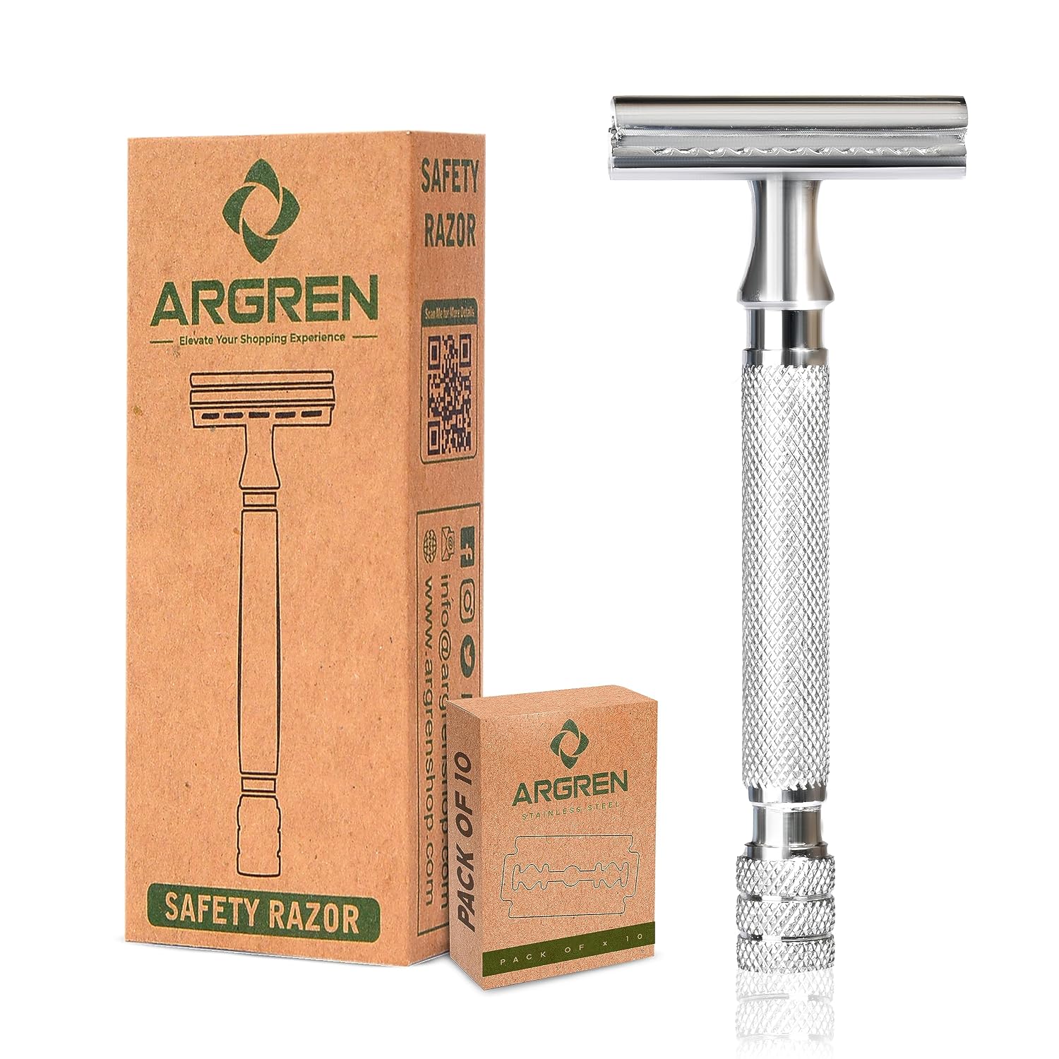 Argren Reusable Safety Razor Great for Shaving & Removing Hair - Well Made Mens Razor with Extra 10 Double Edge Safety Razor Blades - Ideal Shaving Razors for Men