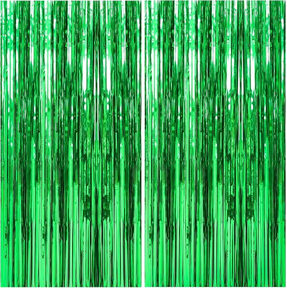 2-Pack Tinsel Fringe Curtain, 3.2ft x 6.5ft Pastel Foil Door & Party Background Decoration | Hanging Metallic Streamers for Christmas, Birthday & Parties,Halloween, New Year Decor (Green)