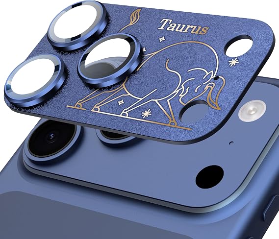 Compatible for iPhone 17 Pro Max Camera Lens Protector, Taurus Pattern, Drop Protection, Anti Scratch Full-Coverage, AR 360-Degree Protection, Camera Transmfttance HD, Easy Installation, Dark Blue