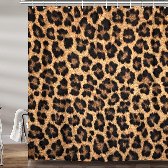 MERCHR Cheetah Leopard Print Shower Curtain, Safari Animal Black Brown Fabric Shower Curtains Set for Bathroom Decorative, Restroom Decor Accessories with Hooks 72X72 Inch
