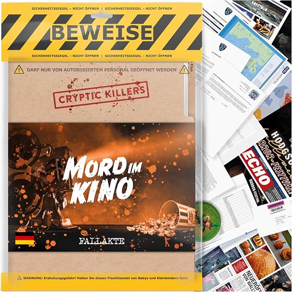 Cryptic Killers Crime Game Unsolved Murder Cases, Investigation of Cold Case Files - Indexes/Clues for Investigators, Solve Crime, For Single Player, Couple Nights & Groups - Murder in the Cinema