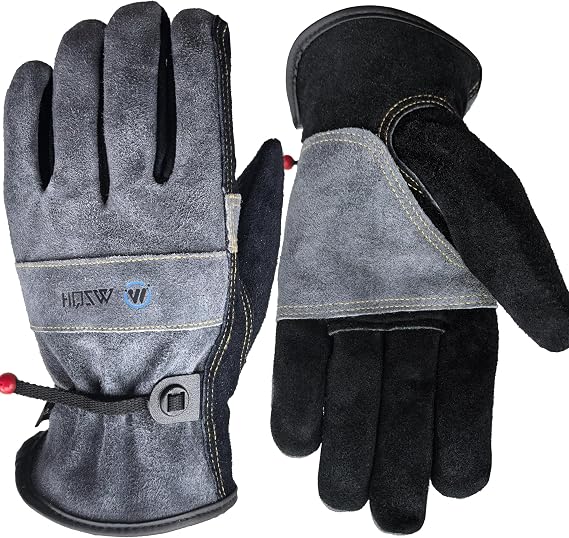 WZQH Leather Work Gloves for Men or Women, Large Glove for Tig/Mig Welding, Gardening, Construction, Chainsaw, Farm, Ranch, etc. Cowhide, Cotton Lined, Utility, Firm Grip, Durable. Grey-Black L