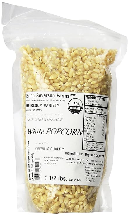 Organic White Popcorn, Heirloom variety, Penn. Dutch Butter Flavored, non-GMO, Farmer Direct, 1 1/2 lbs.