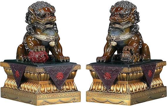 Top Brass Asian Fu Foo Dogs - 2 PCS Forbidden City & Beijing Lion, Chinese Guardian Lions, Chinese Decor & Gifts, Feng Shui Decor & Gifts for Home, Feng Shui Statue