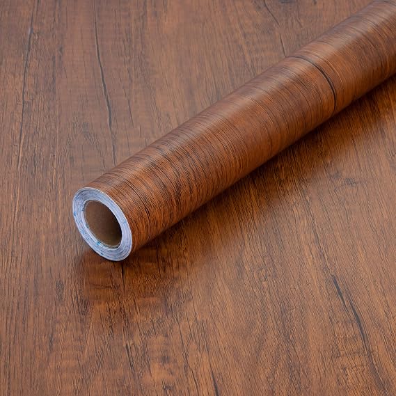 Peel and Stick Wood Grain Contact Paper Brown Wooden Look Wallpaper Self-Adhesive Decorative Wood Wallpaper Removable Vinyl Film Easy to Apply for Old Furniture Kitchen Cabinets