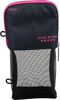 Five Star Pencil Pouch, Pen Case, Stand N Store Zipper Pouch, Fits 3-Ring Binder, Storage Organizer for Supplies Earbuds Chargers Cables Makeup, NavyPink 505160B-ECM