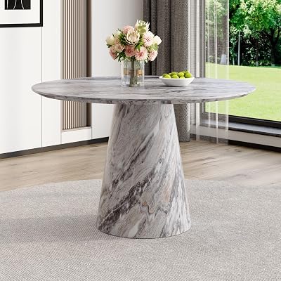 Grey Dining Table,44.8 Round Dining Table for 4-6,Modern Faux Marble Kitchen Table with Stable Base,Space Saving Dinner Table for Kitchen,Apartment,Study.Grey