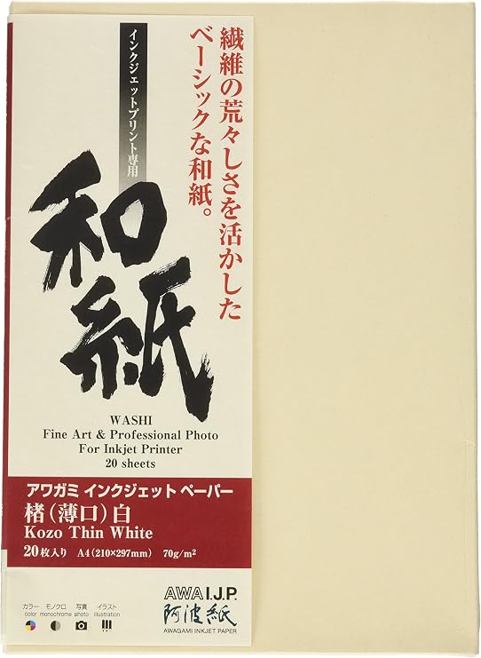 Awagami Kozo Thin White Inkjet Paper, 70gsm A4 (8.27" x 11.69") 20 Sheets