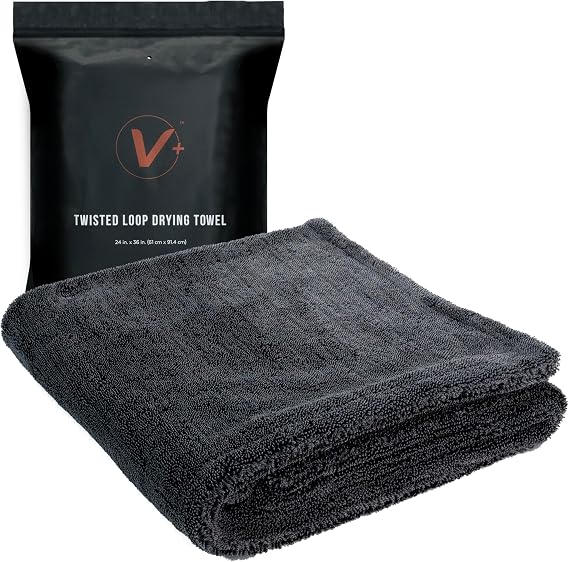 VIKING V+ Microfiber Towel for Drying Cars, Grey, 24 Inch x 36 Inch, 1 Pack | Car Drying Towel, Twisted Loop, Soft and Super Absorbent, Thick 1200gsm, Car Detailing Kit