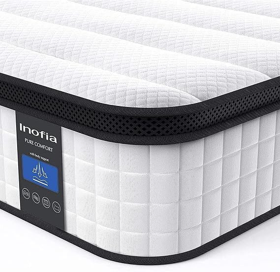 Inofia Full Mattress, 10 Inch Hybrid Innerspring with Comfort Memory Foam | Cool Bed in a Box,Pressure Relief with Less Motion Transfer,Medium Firmness,Full Size,75x54x10''